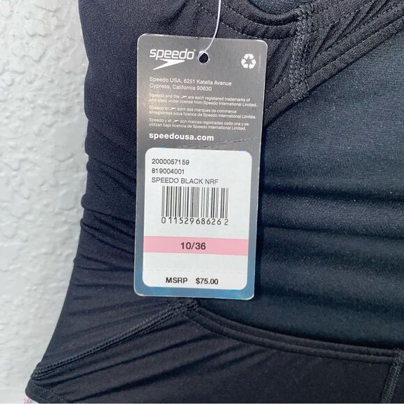 Speedo Womens Scoop Neck Solid Endurance+ One Piece Swimsuit Black 10/36 NWT - Picture 4 of 8